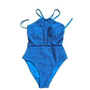 Hula Honey Women's Blue Halter Neck One-Piece Swimwear Size M